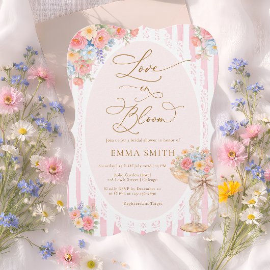 Love in Bloom Bow Champagne Bridal Shower Kaart