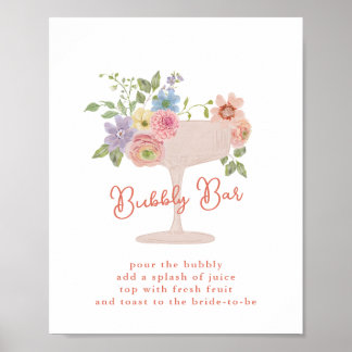 Love in Bloom Bridal Shower Bubbly Bar Sign Poster
