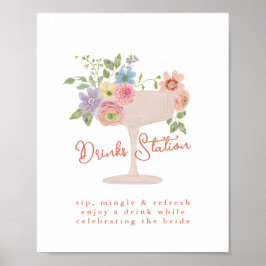 Love in Bloom Bridal Shower Drinks Station Sign Poster