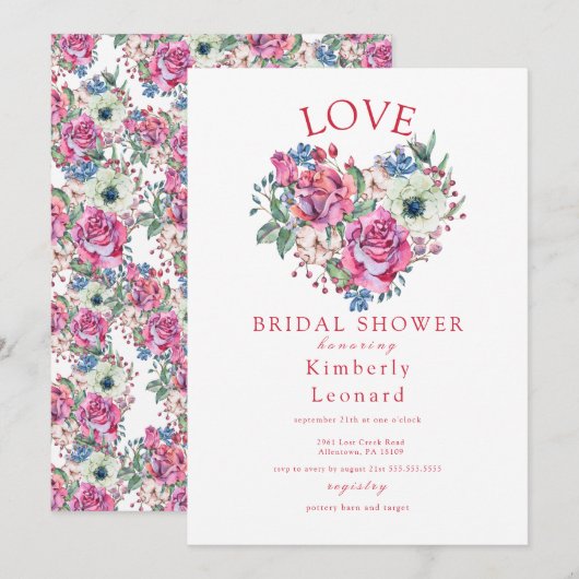 Love in Bloom Bridal Shower Invitation Kaart (Voorkant / Achterkant)