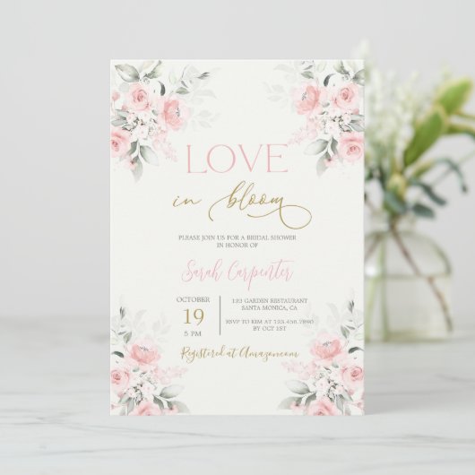 Love in Bloom Bridal Shower Invitation Kaart (Staand voorkant)