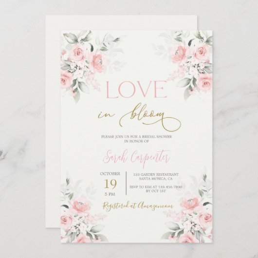 Love in Bloom Bridal Shower Invitation Kaart (Voorkant / Achterkant)