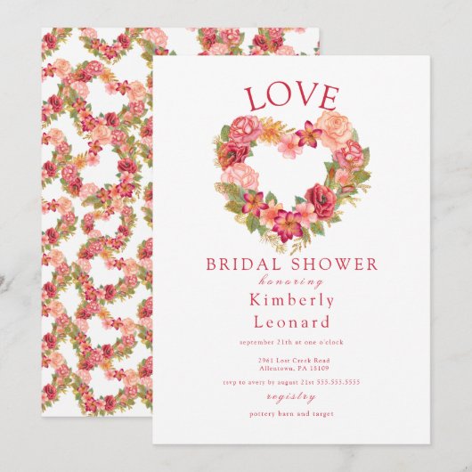Love in Bloom Bridal Shower Invitation Kaart (Voorkant / Achterkant)