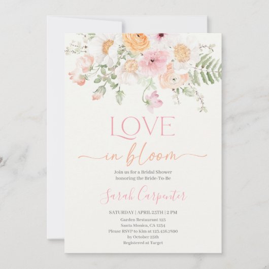 Love in Bloom Bridal Shower Invitation Kaart (Voorkant)
