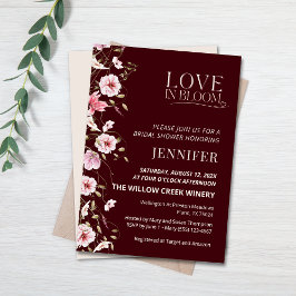 Love in Bloom Burgundy Floral Bridal Shower Kaart