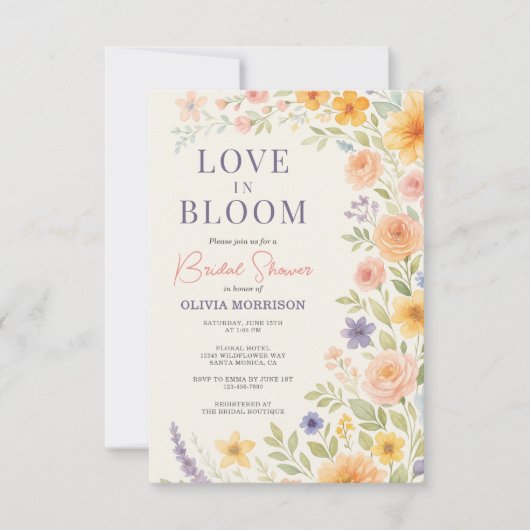 Love In Bloom Floral QR Code Bridal Shower Kaart (Voorkant)