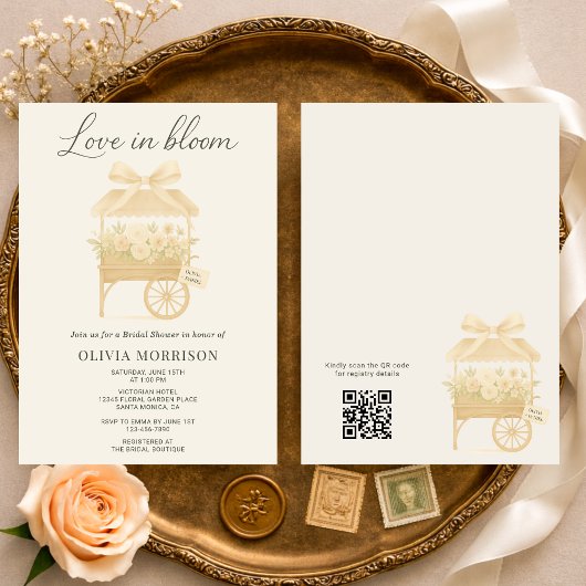 Love in Bloom Flower Market QR Code Bridal Shower Kaart