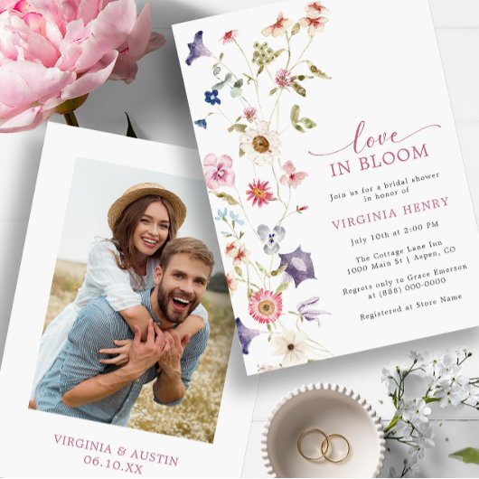 Love In Bloom Foto Bruidsbruiloft Uitnodiging