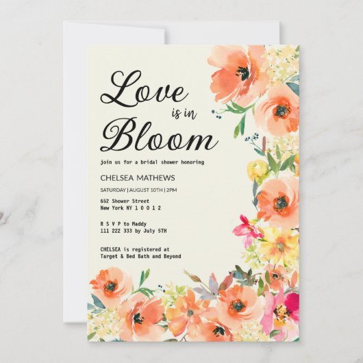 Love In Bloom kleurrijke zomerbloemen Vrijgezellen Kaart (Voorkant)