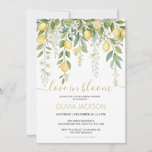 Love in Bloom | Lemon Blossom Bridal Shower Feestdagenkaart (Voorkant)