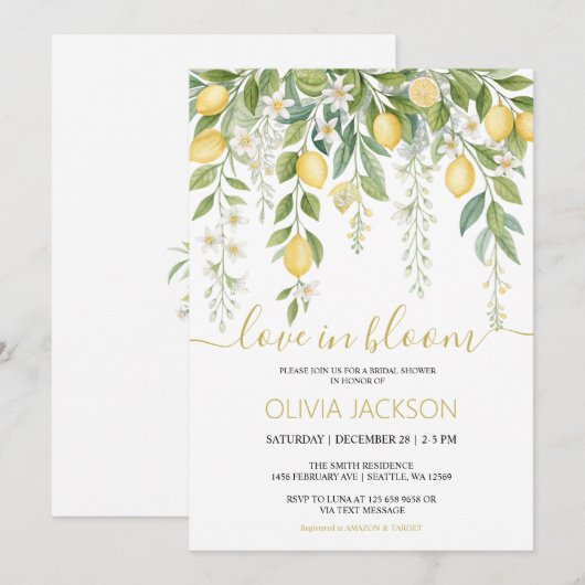 Love in Bloom | Lemon Blossom Bridal Shower Feestdagenkaart (Voorkant / Achterkant)
