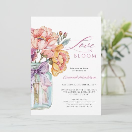 Love In Bloom Mason Jar Floral Vrijgezellenfeest Kaart (Staand voorkant)