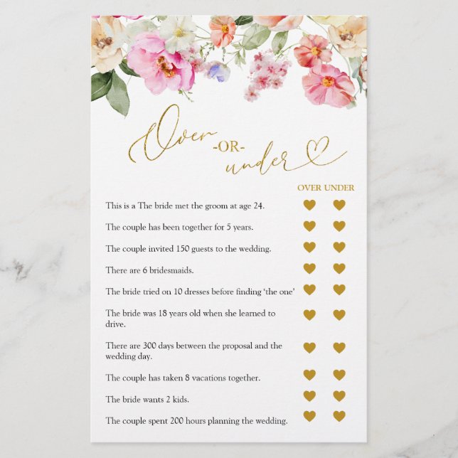 Love In Bloom Over or Under Games Card (Voorkant)