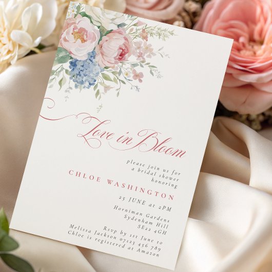 Love in Bloom Pastel Pink & Blue Bridal Shower Kaart