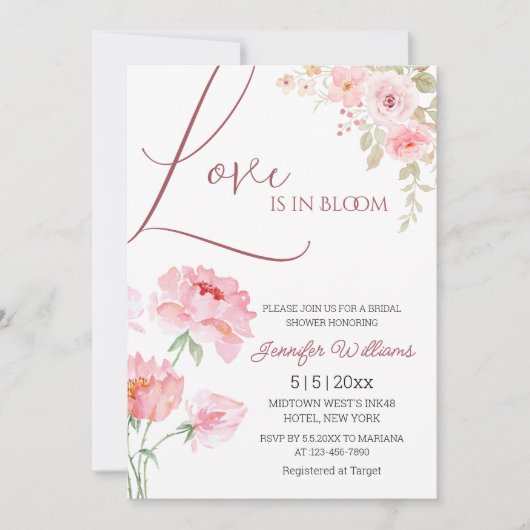 Love In Bloom Pink Blush Flowers vrijgezellenfeest Kaart (Voorkant)