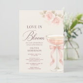 Love in Bloom Pink Champagne Bow Bridal Shower Kaart (Staand voorkant)