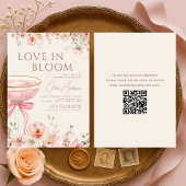 Love in Bloom QR Code Champagne Bow Bridal Shower Kaart