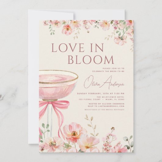 Love in Bloom QR Code Champagne Bow Bridal Shower Kaart (Voorkant)