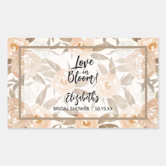 Love in Bloom Rustic Peach Floral Rechthoekige Sticker (Voorkant)