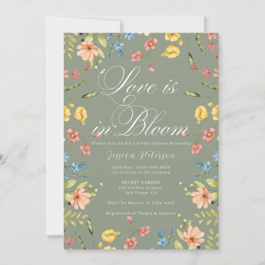 Love In Bloom Sage Green Vrijgezellenfeest Kaart (Voorkant)