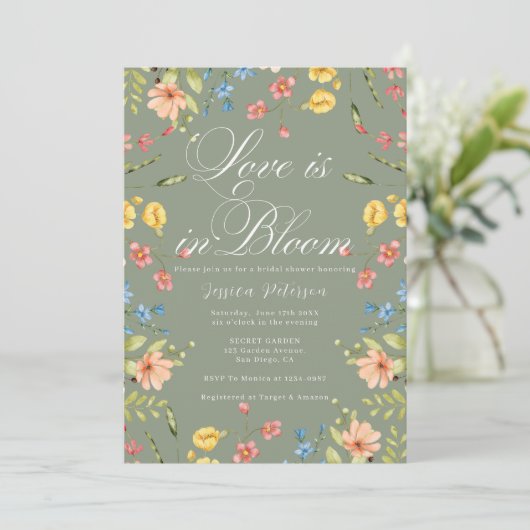 Love In Bloom Sage Green Vrijgezellenfeest Kaart (Staand voorkant)