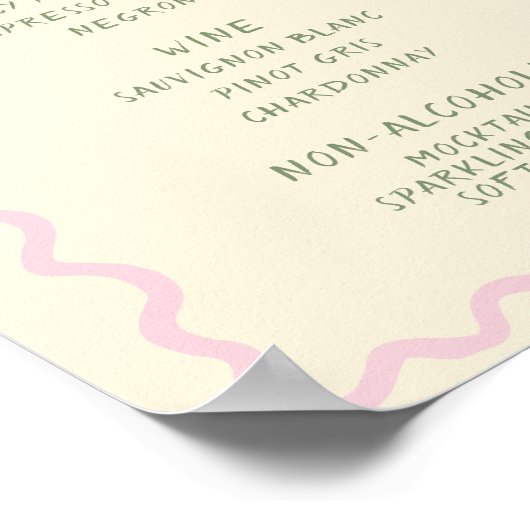 Love in Bloom Sage Pink Cin Cin Bar Menu Poster (Hoek)