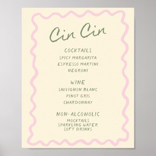 Love in Bloom Sage Pink Cin Cin Bar Menu Poster (Voorkant)