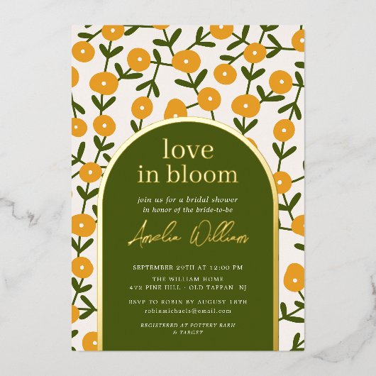 Love in Bloom Vrijgezellenfeest Folie Uitnodiging (Voorkant)