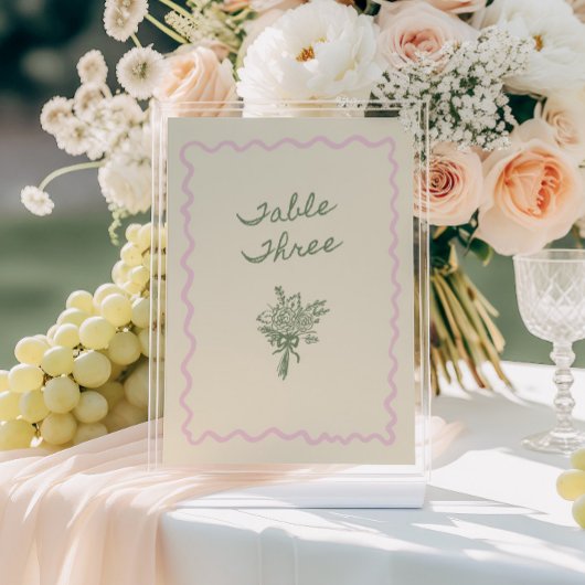 Love in Bloom Whimsical Handwritten Table 3 Card Kaart