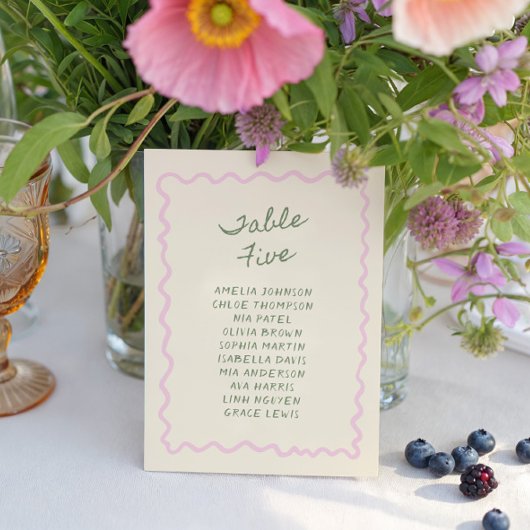 Love in Bloom Whimsical Handwritten Table 5 Card Kaart
