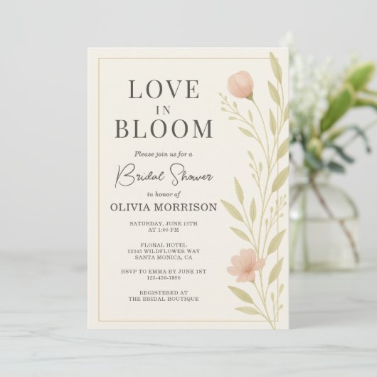 Love in Bloom Wildflower QR Code Bridal Shower Kaart (Staand voorkant)