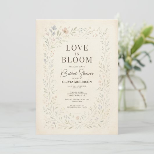 Love in Bloom Wildflower QR Code Bridal Shower Kaart (Staand voorkant)
