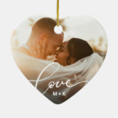 Love in Elegant Script Wedding Photo Keramisch Ornament (Achterkant)