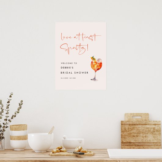 Love in First Spritz Vrijgezellenfeest Welcome Poster (Keuken)