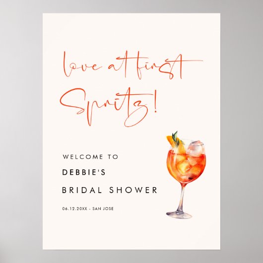 Love in First Spritz Vrijgezellenfeest Welcome Poster (Voorkant)