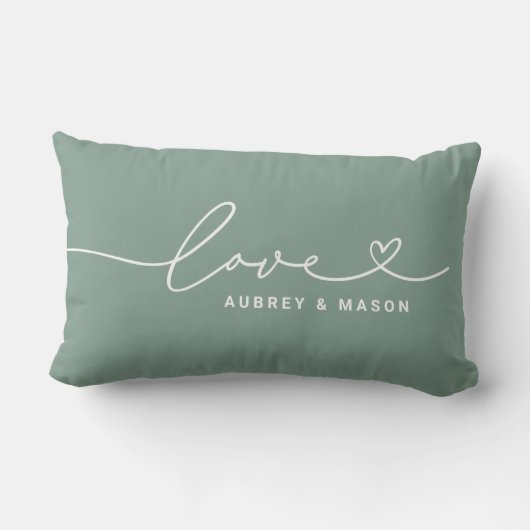 Love in Heart Script Green Custom Monogram Kussen (Achterkant)