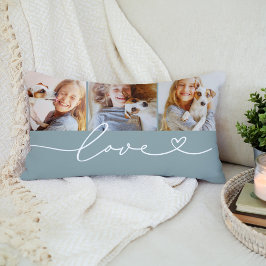 Love in Heart Script Mist Custom 3 Photo Collage Kussen