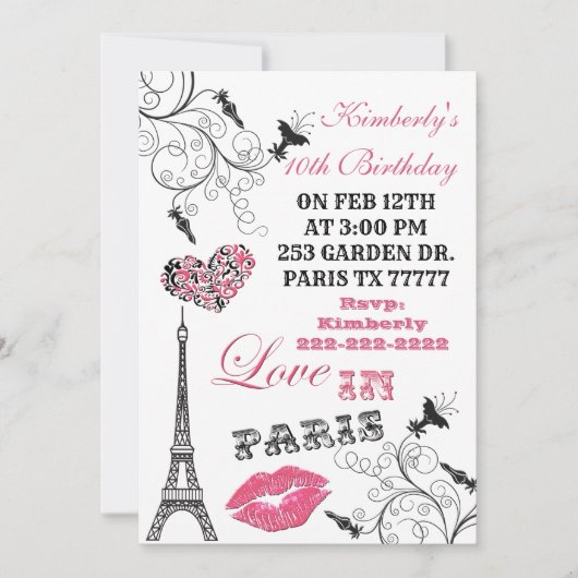 Love in Paris Eiffel Tower Party Invitation Kaart (Voorkant)