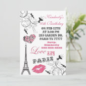 Love in Paris Eiffel Tower Party Invitation Kaart (Staand voorkant)