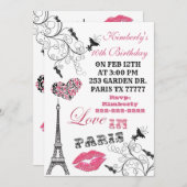 Love in Paris Eiffel Tower Party Invitation Kaart (Voorkant / Achterkant)
