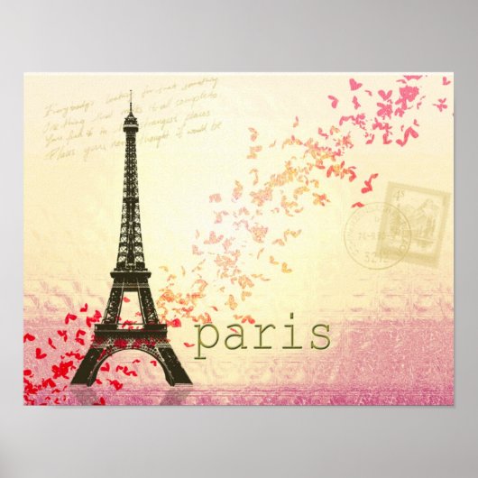 Love in Paris Eiffel Tower Poster (Voorkant)