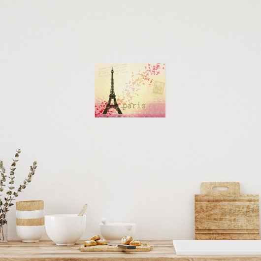 Love in Paris Eiffel Tower Poster (Keuken)