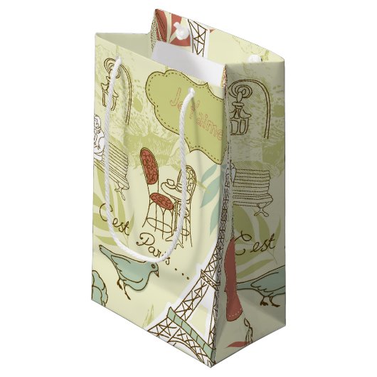 Love in Paris Pattern Klein Cadeauzakje (Voorkant Gekanteld)