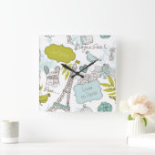 Love in Paris Pattern Vierkante Klok (Huis)