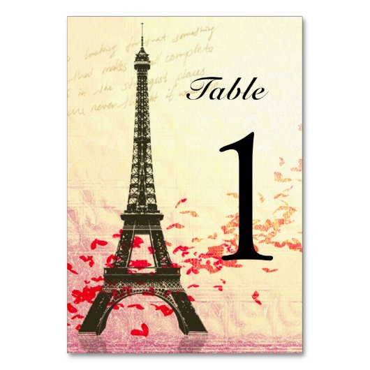 Love in Paris Table Number cards Kaart (Voorkant)
