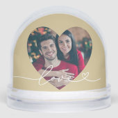 Love in Script Gold Custom Heart Shaped Photo Sneeuwbol (Voorkant)