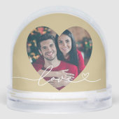 Love in Script Gold Custom Heart Shaped Photo Sneeuwbol (Achterkant)
