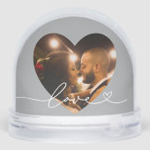Love in Script Silver Custom Heart Shaped Photo Sneeuwbol (Achterkant)