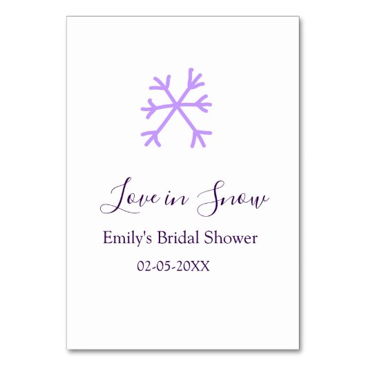 Love in Snow bridal shower purple snowflakes paste Kaart (Voorkant)