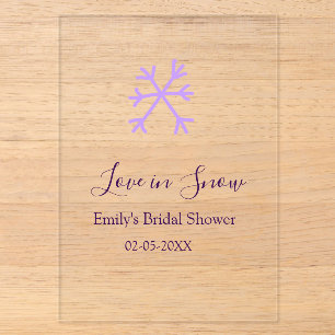 Love in Snow bruiloftsfeest paarse sneeuwvlokken p Acryl Uitnodigingen